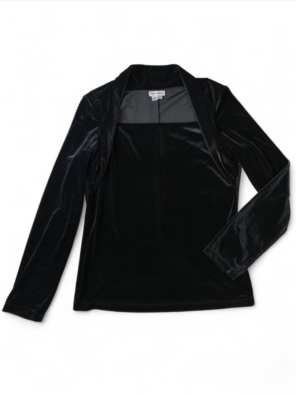 André Oliver Black Velvet Square Neck Long Sleeve Top Whimsigoth 90s Chic Medium